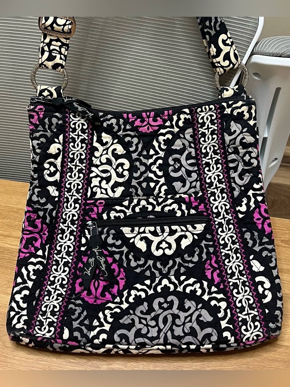 Vera Bradley Black Pink Gray Quilted Crossbody Bag